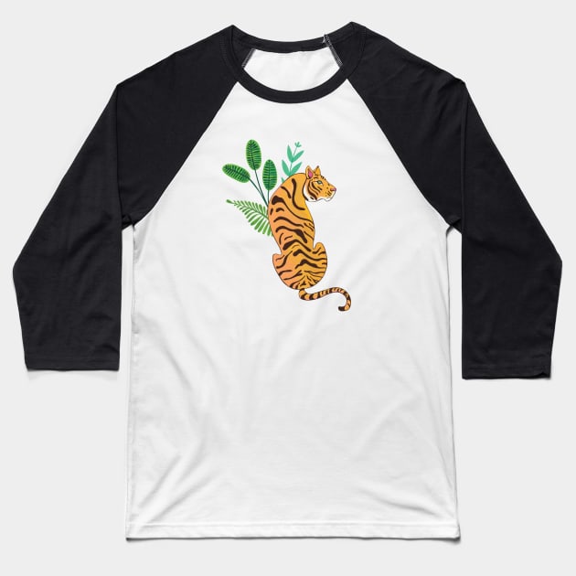 Tiger Stripes and leaves Baseball T-Shirt by estudioanzol